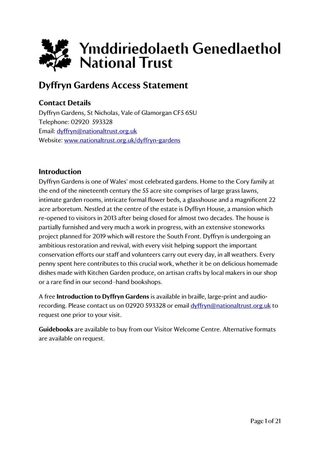 Dyffryn Gardens Access Statement