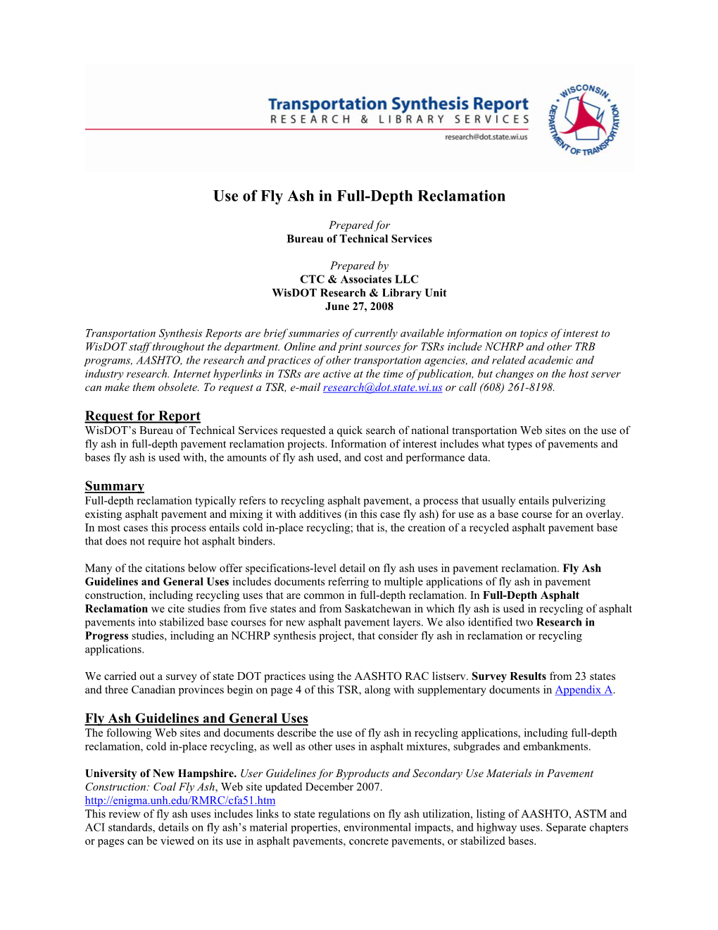 Use of Fly Ash in Full-Depth Reclamation