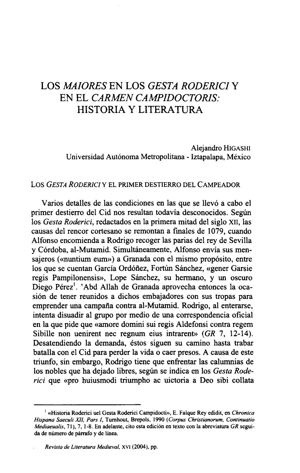 Los Maiores En Los Gesta Roderici Y En El Carmen Campidoctoris. Historia Y Literatura