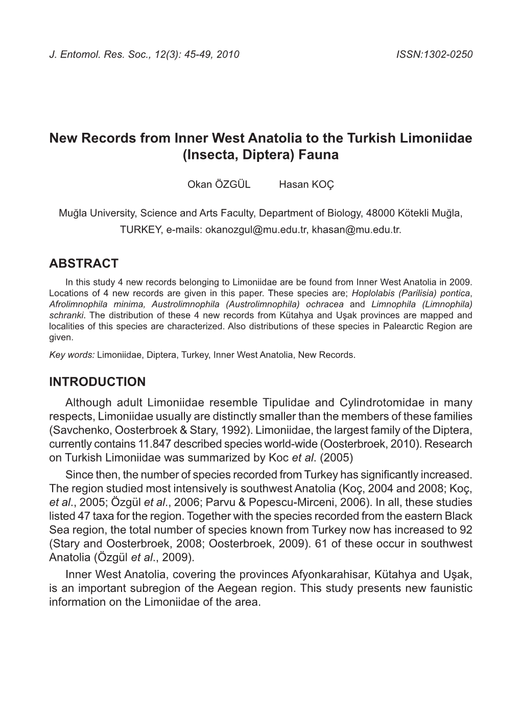 New Records from Inner West Anatolia to the Turkish Limoniidae (Insecta, Diptera) Fauna