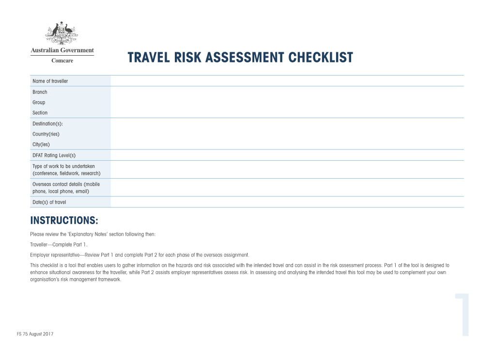 Travel Risk Assessment Checklist