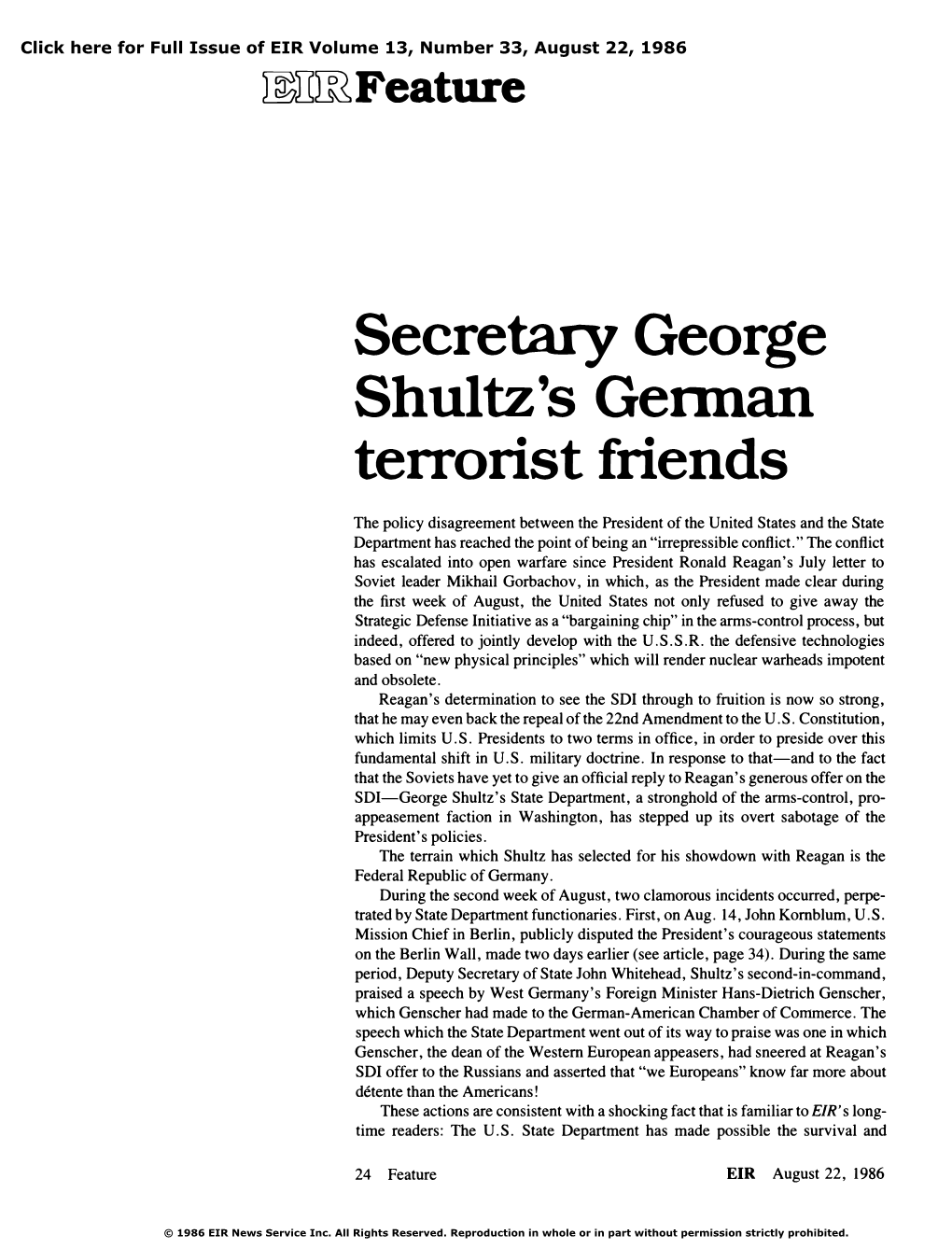 Secretary George Shultz's German Terrorist Friends