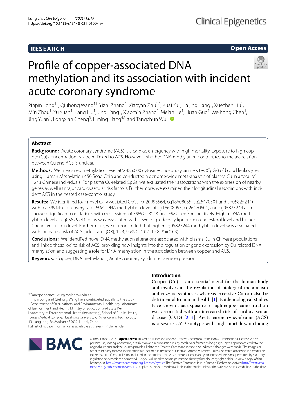 Profile of Copper-Associated DNA Methylation and Its Association With