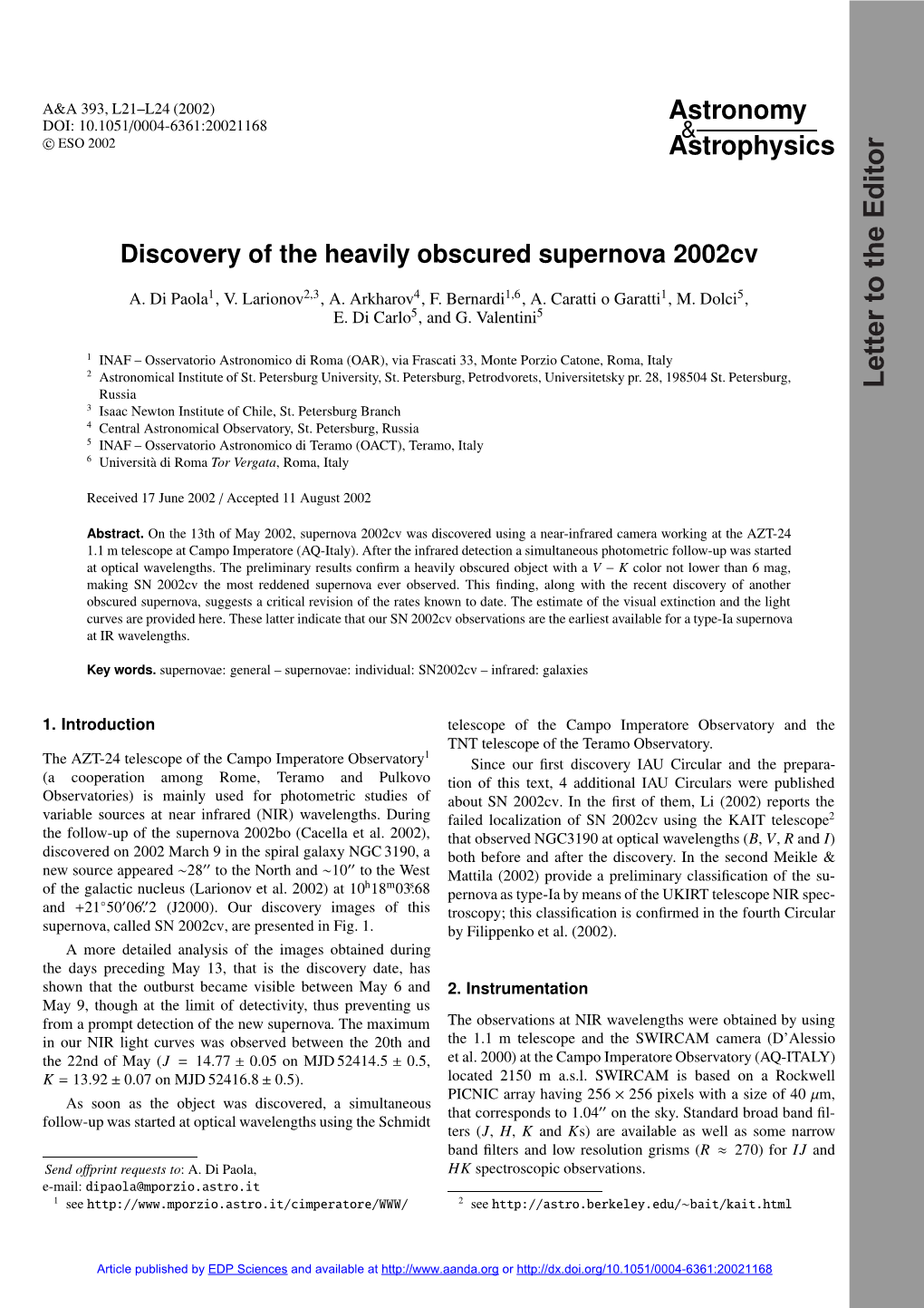Discovery of the Heavily Obscured Supernova 2002Cv