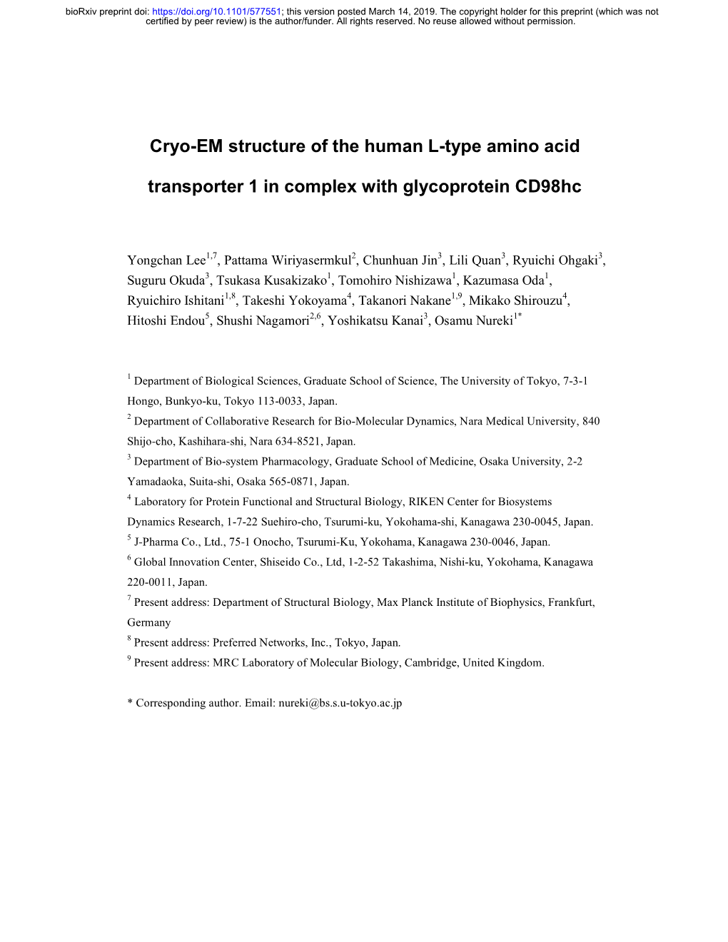 Cryo-EM Structure of the Human L-Type Amino Acid Transporter 1 In