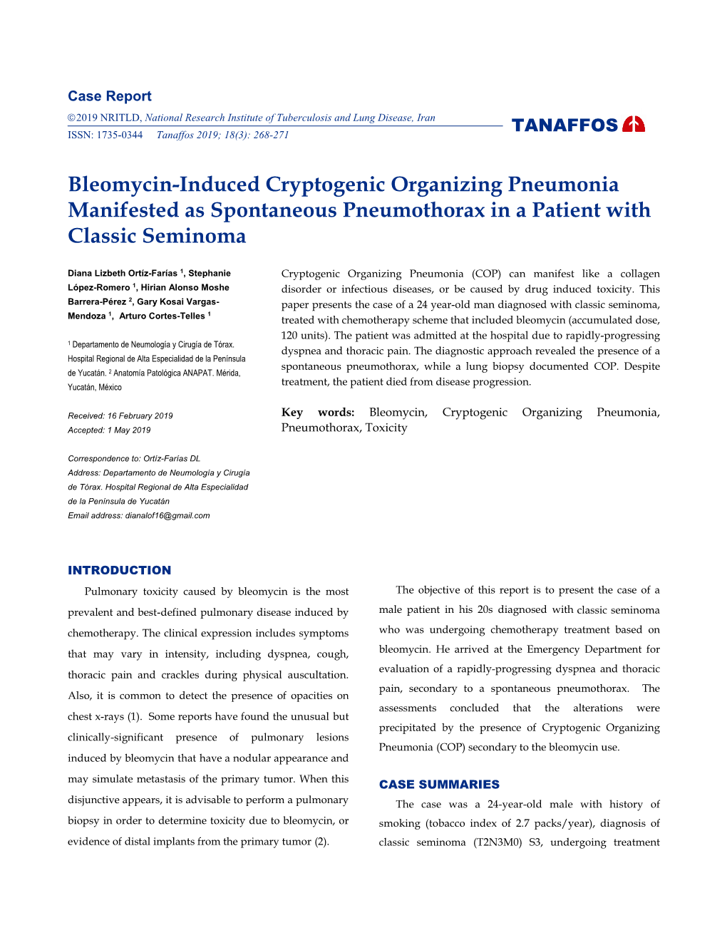 Bleomycin-Induced Cryptogenic Organizing Pneumonia Manifested As Spontaneous Pneumothorax in a Patient with Classic Seminoma