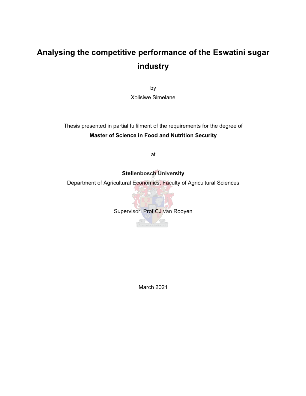 Analysing the Competitive Performance of the Eswatini Sugar Industry
