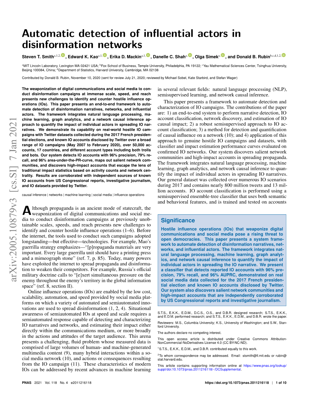 Automatic Detection of Influential Actors in Disinformation