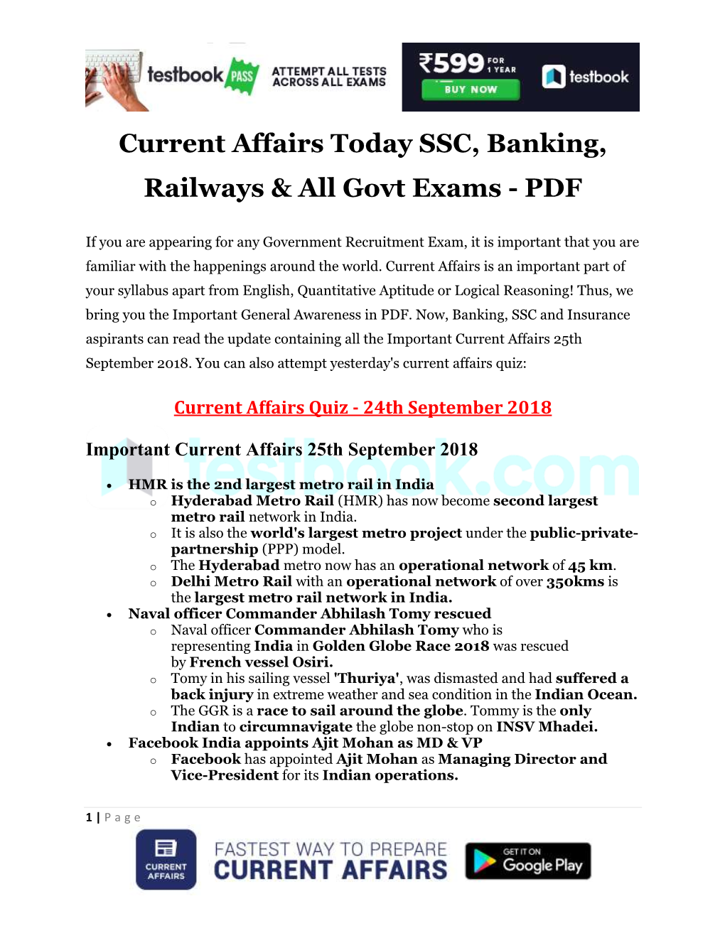 Current Affairs Today SSC, Banking, Railways & All