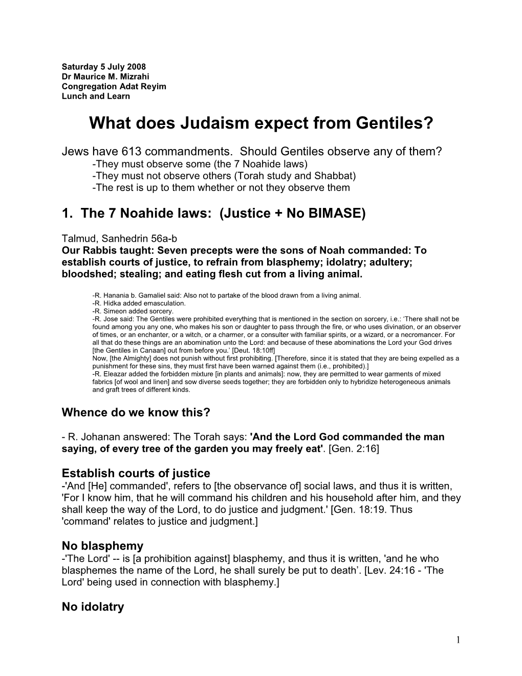 What Does Judaism Expect from Gentiles?