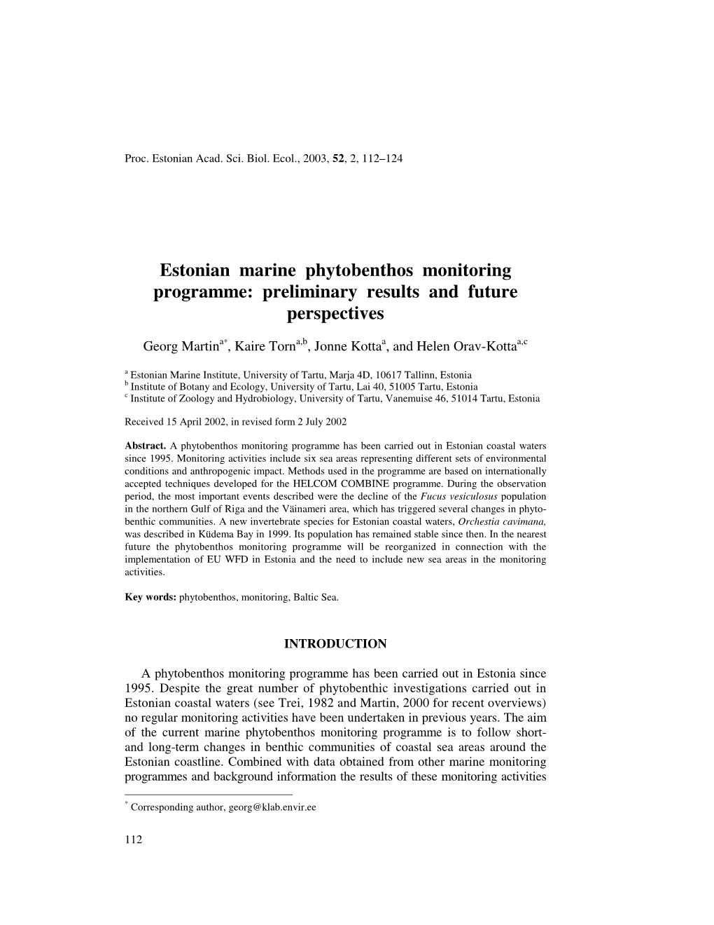 Estonian Marine Phytobenthos Monitoring Programme: Preliminary Results and Future Perspectives