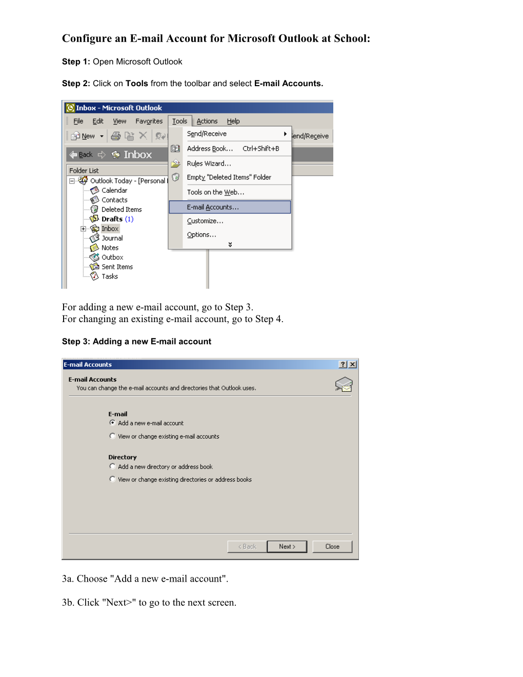 Configure an E-Mail Account for Microsoft Outlook