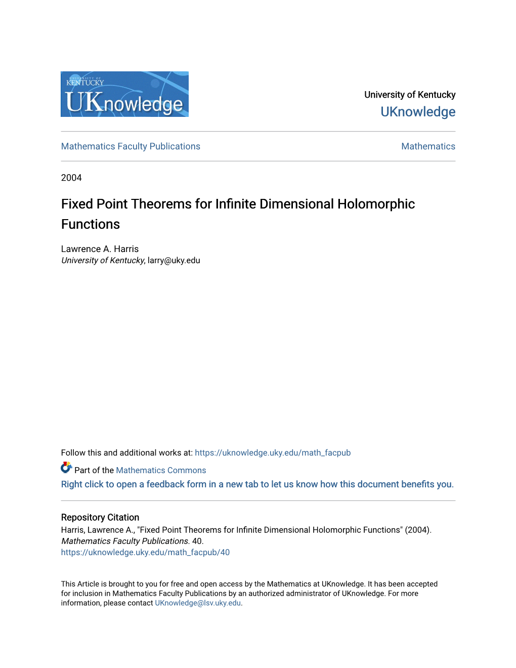 Fixed Point Theorems for Infinite Dimensional Holomorphic Functions