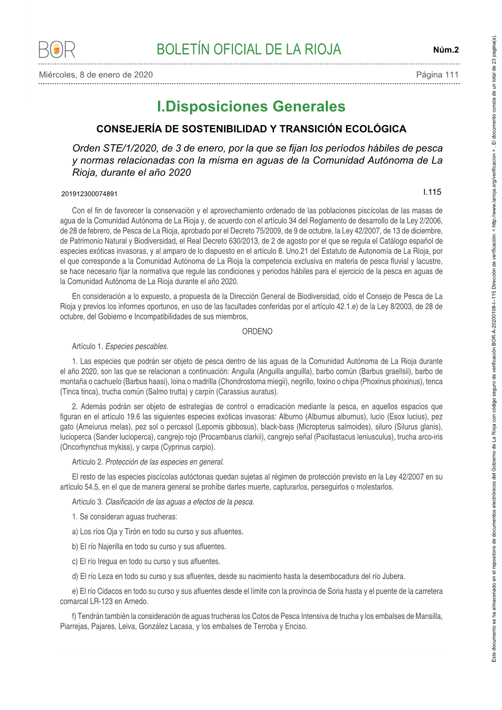 BOLETÍN OFICIAL DE LA RIOJA I.Disposiciones Generales