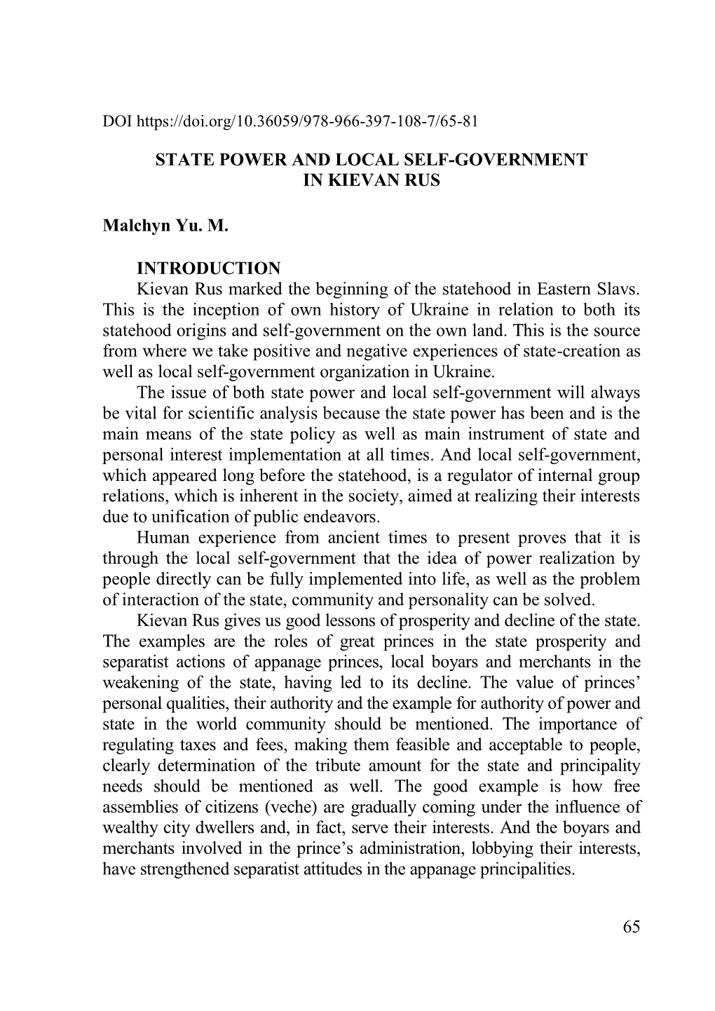 State Power and Local Self-Government in Kievan Rus