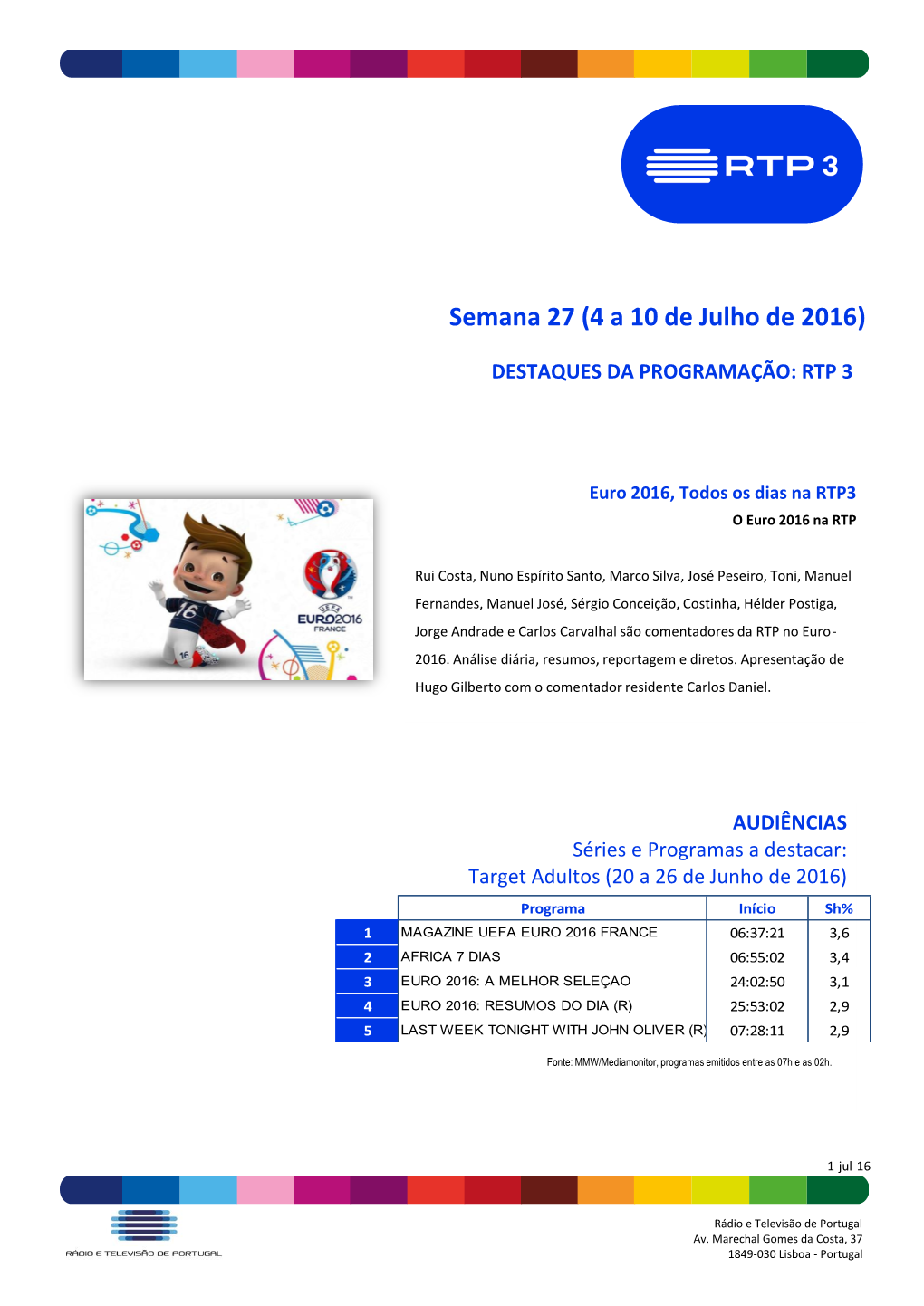 Semana 27 (4 a 10 De Julho De 2016)