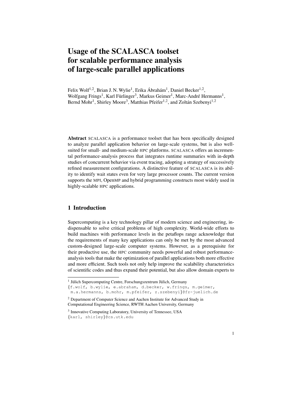 Usage of the SCALASCA Toolset for Scalable Performance Analysis of Large-Scale Parallel Applications