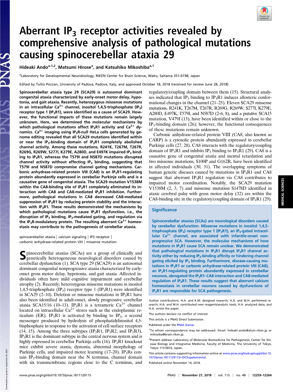 Aberrant IP3 Receptor Activities Revealed by Comprehensive Analysis of Pathological Mutations Causing Spinocerebellar Ataxia 29