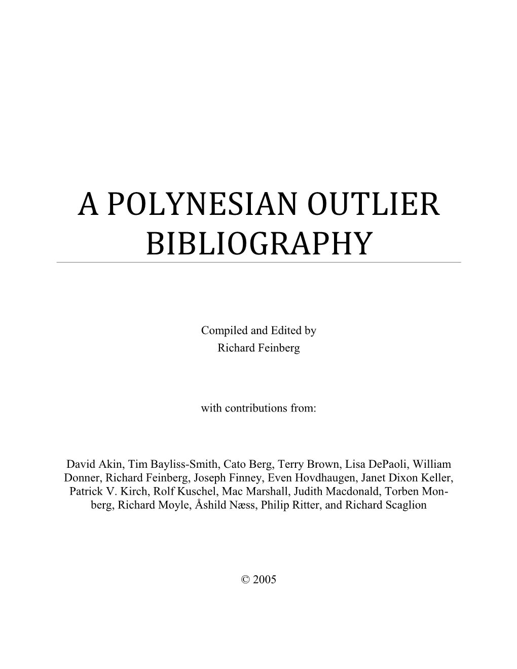 A Polynesian Outlier Bibliography