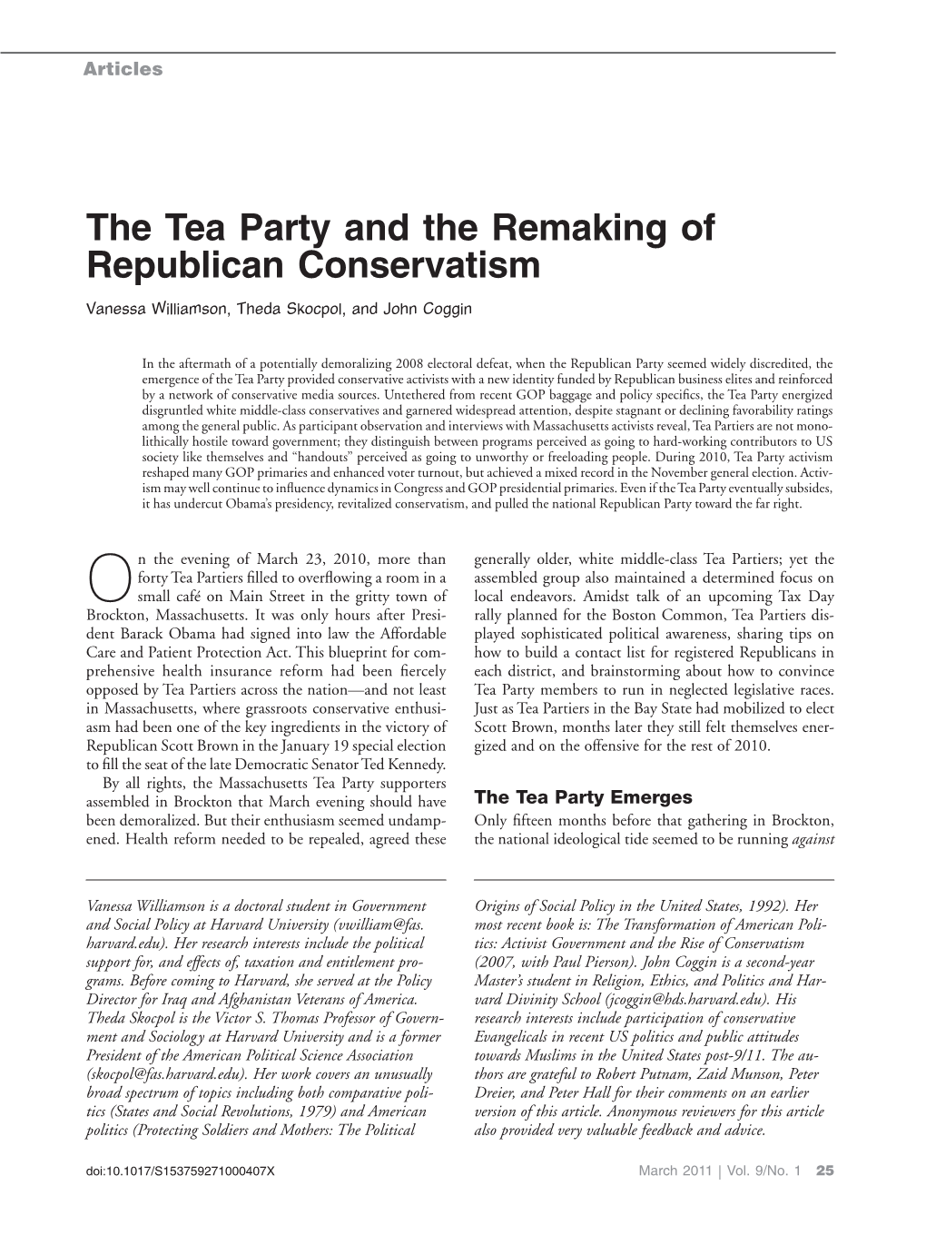 The Tea Party and the Remaking of Republican Conservatism