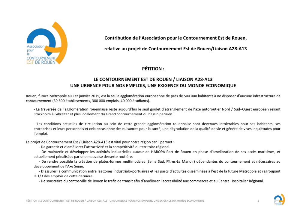 Contribution De L'association Pour Le Contournement Est De Rouen