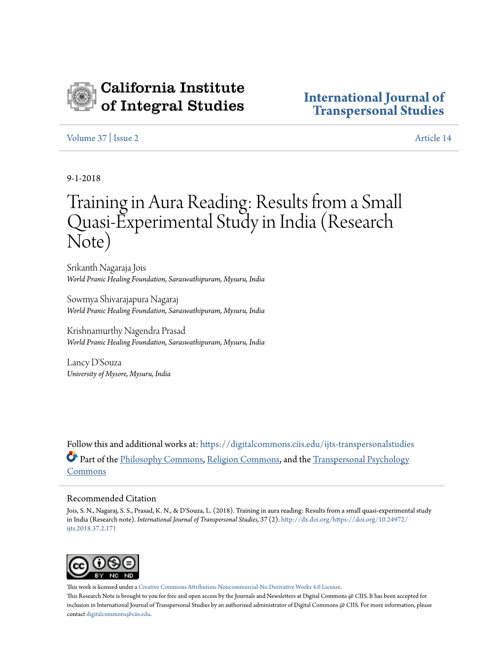 Training in Aura Reading: Results from a Small Quasi-Experimental