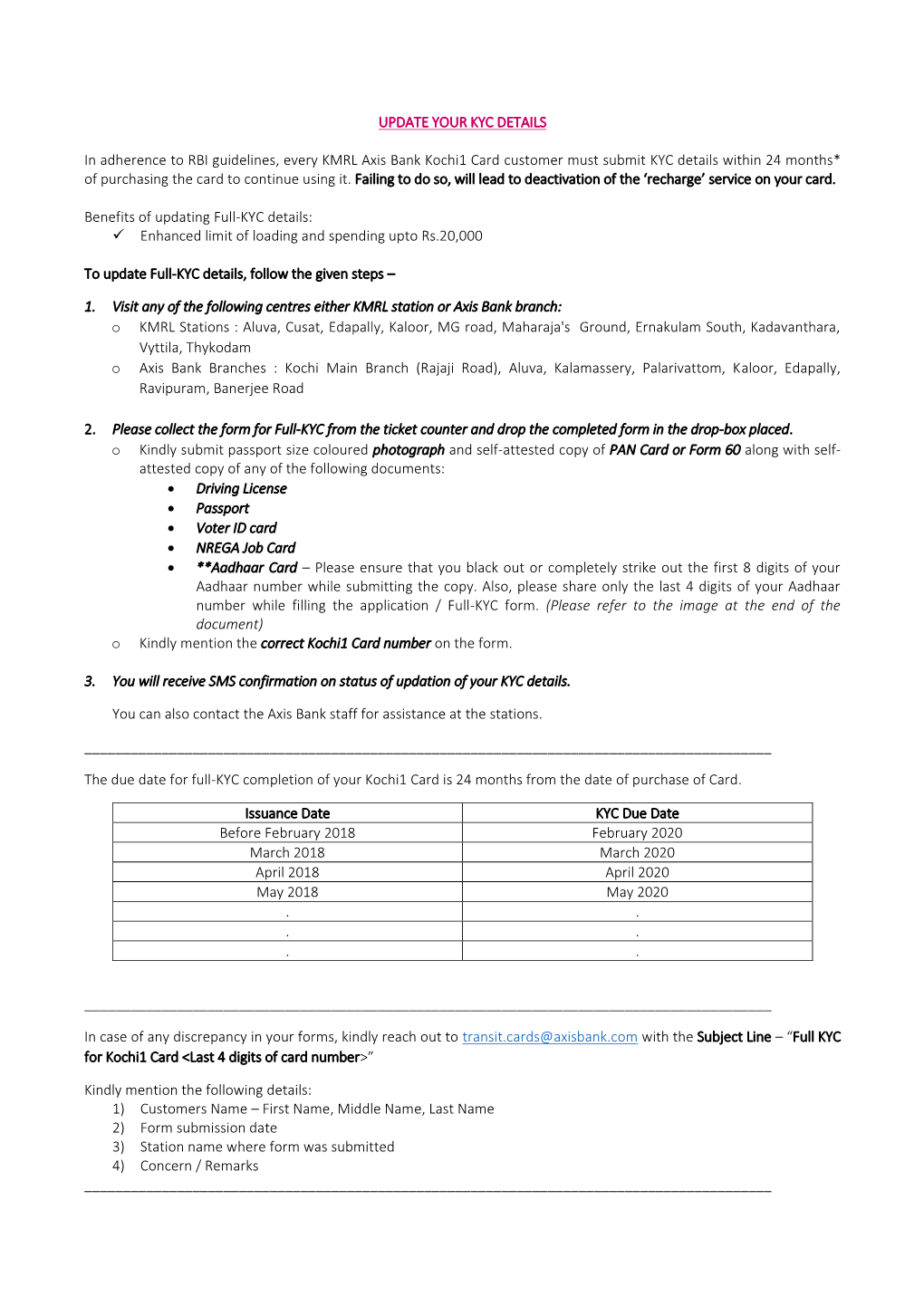 UPDATE YOUR KYC DETAILS in Adherence to RBI Guidelines, Every