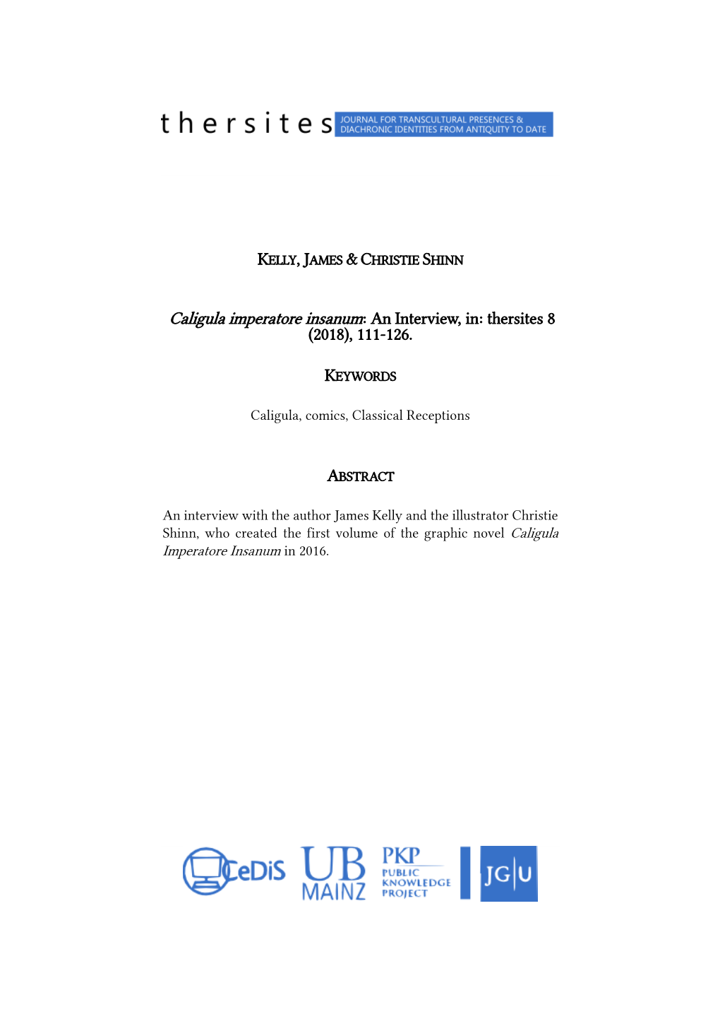 Caligula Imperatore Insanum: an Interview, In: Thersites 8 (2018), 111-126