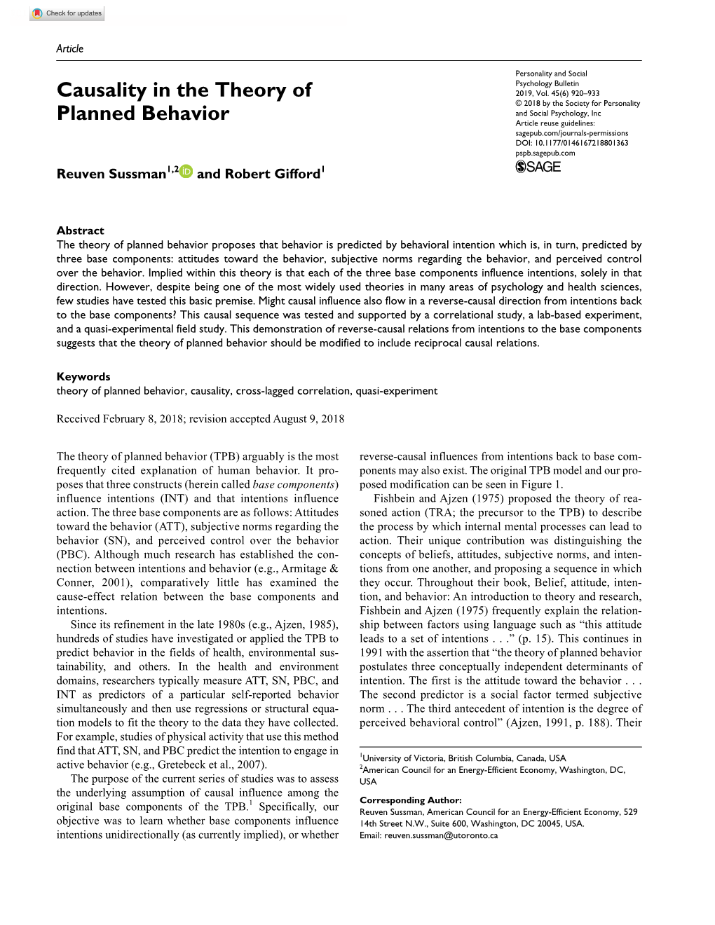 Causality in the Theory of Planned Behavior