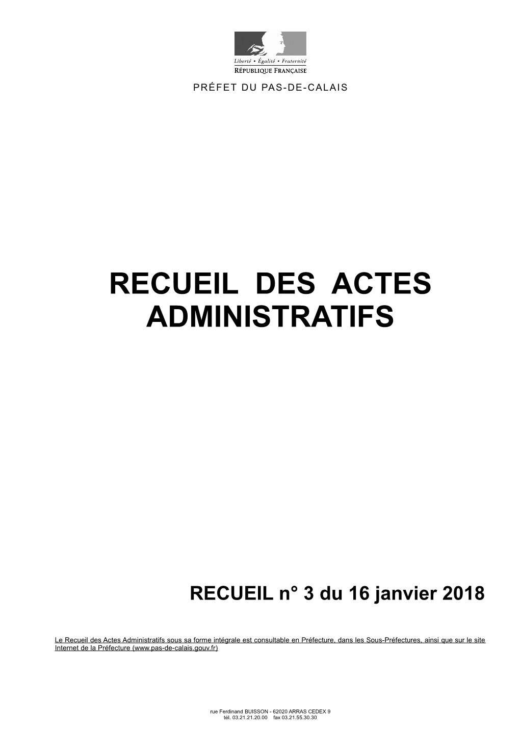 Recueil Des Actes Administratifs N° 3 Du 16 Janvier 2018