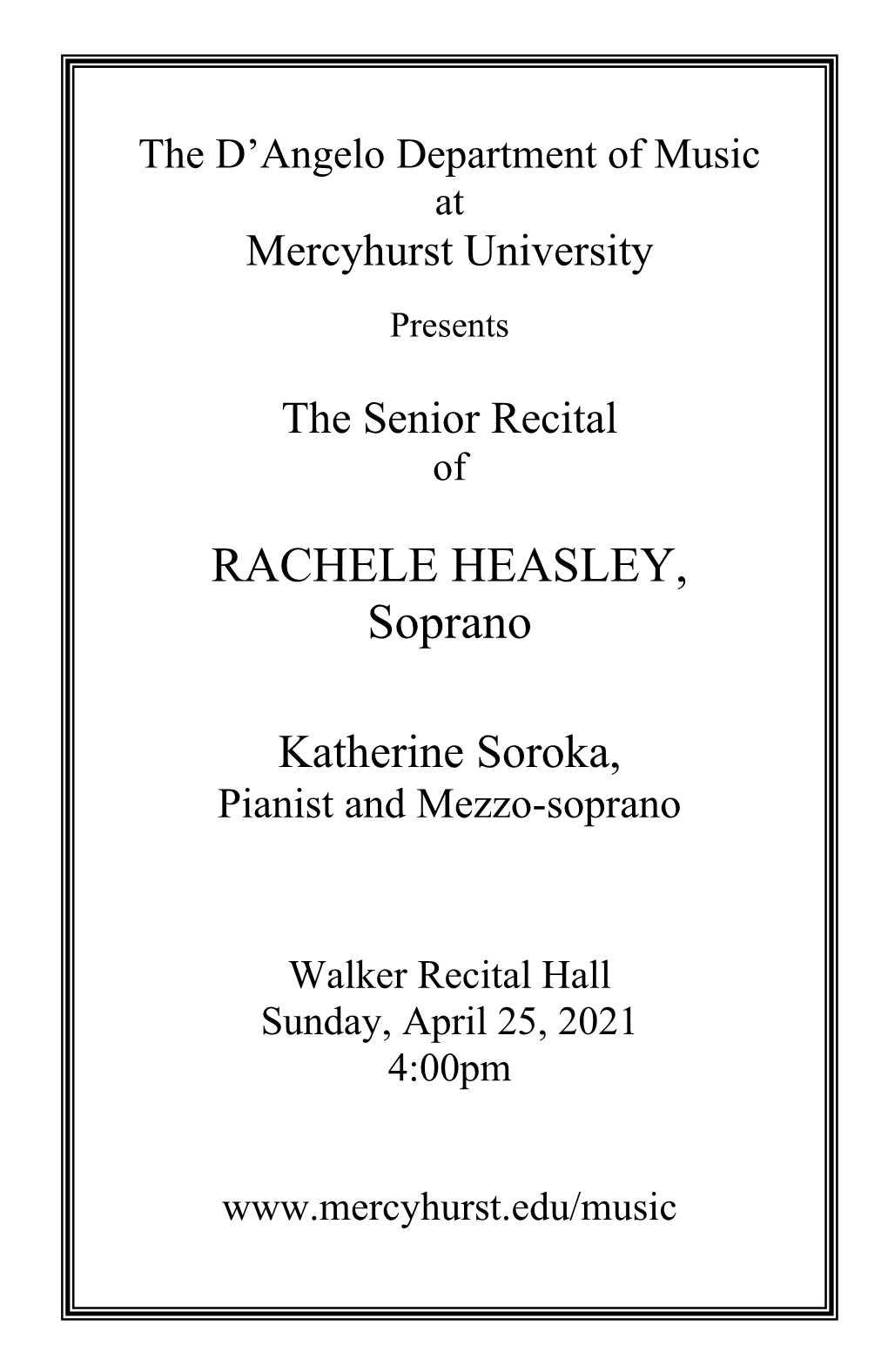 Rachele Heasley Senior Recital Program