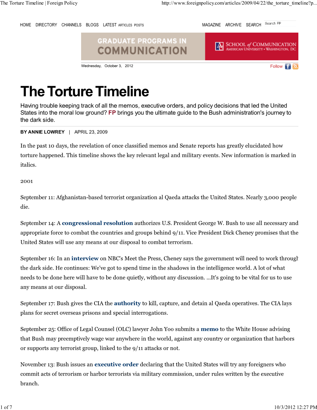 The Torture Timeline | Foreign Policy