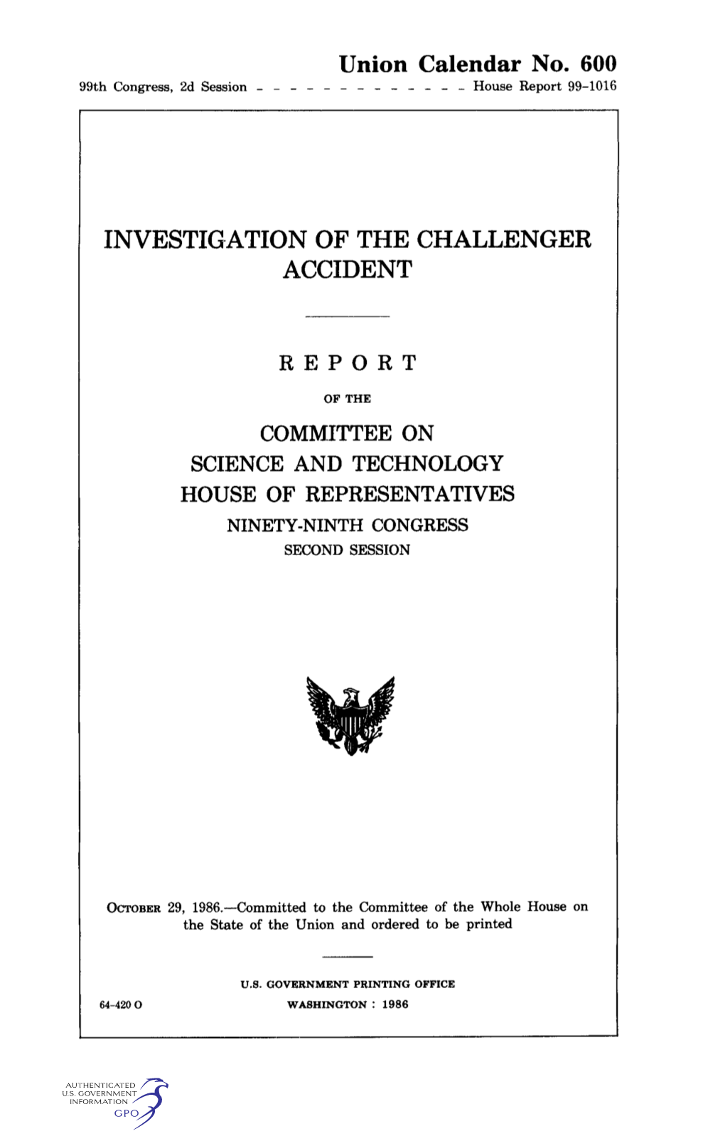 Investigation of the Challenger Accident