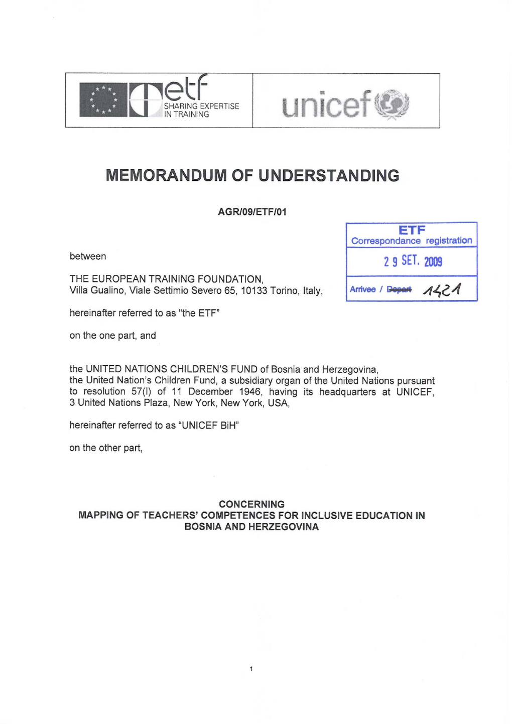 Memorandum of Understanding