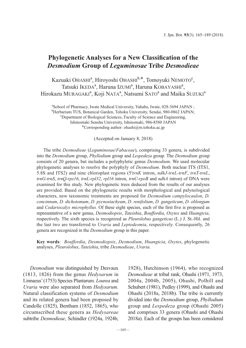 Phylogenetic Analyses for a New Classification of the Desmodium Group of Leguminosae Tribe Desmodieae