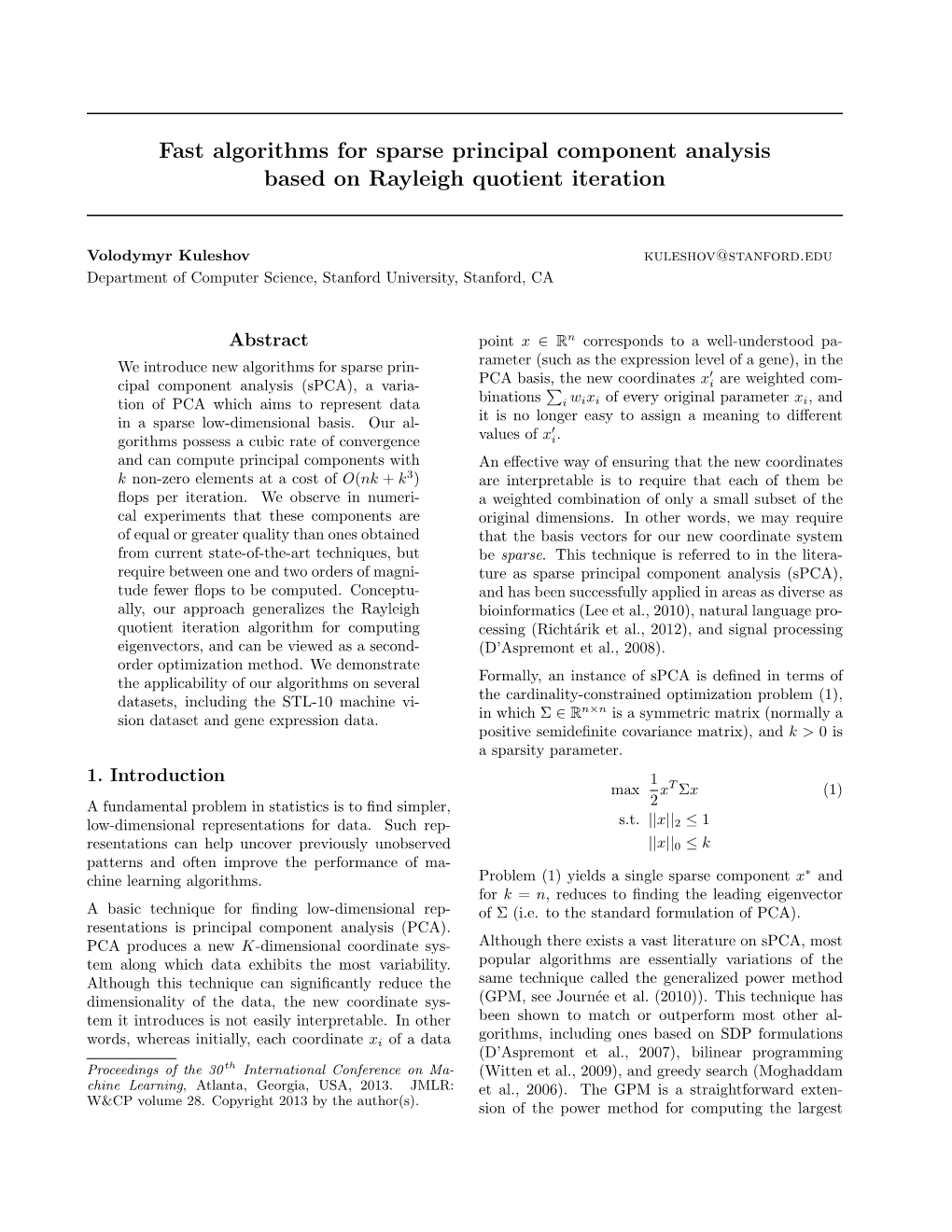 Fast Algorithms for Sparse Principal Component Analysis Based on Rayleigh Quotient Iteration