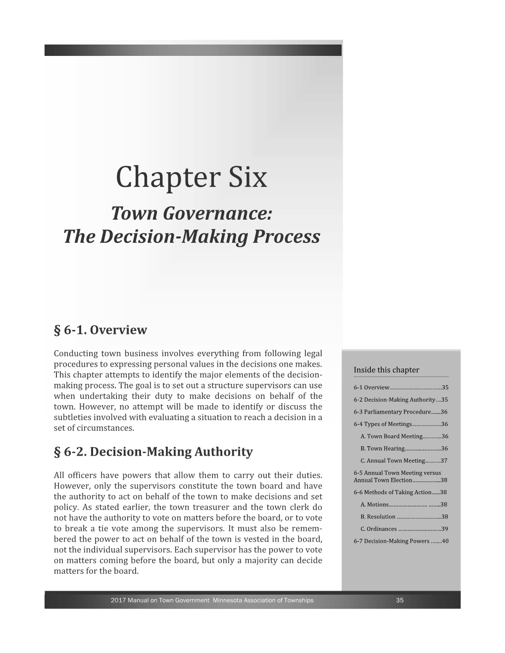 Chapter Six Town Governance: the Decision‐Making Process