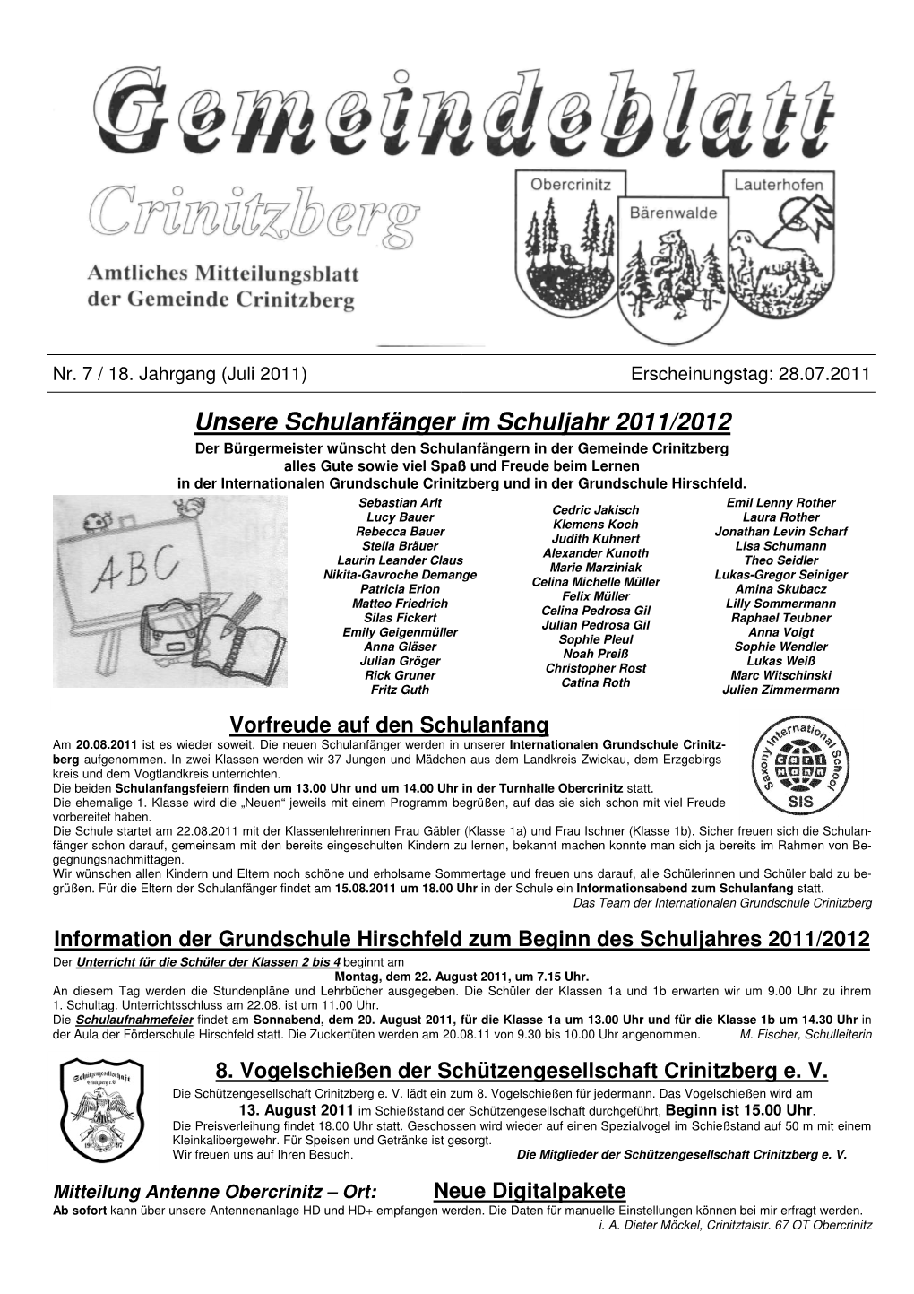 Unsere Schulanfänger Im Schuljahr 2011/2012