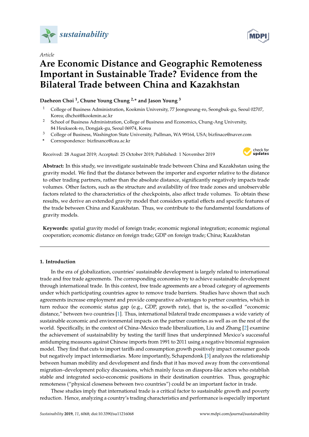 Are Economic Distance and Geographic Remoteness Important in Sustainable Trade? Evidence from the Bilateral Trade Between China and Kazakhstan
