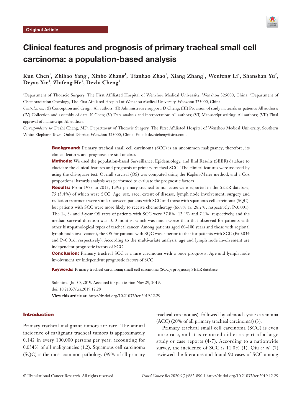 Clinical Features and Prognosis of Primary Tracheal Small Cell Carcinoma: a Population-Based Analysis