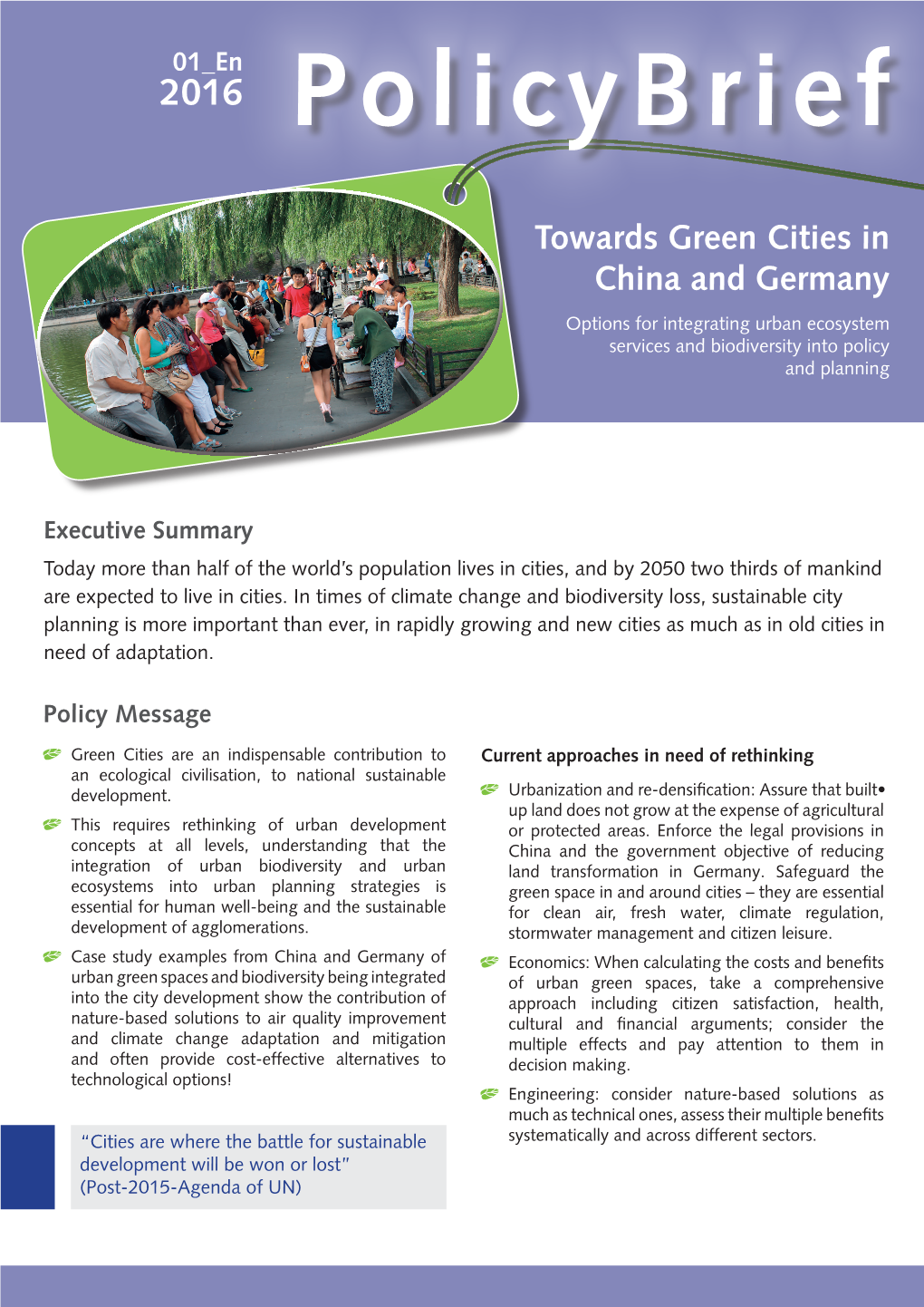 Policybrief: Towards Green Cities in China and Germany