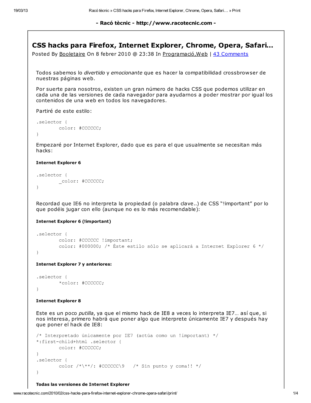 CSS Hacks Para Firefox, Internet Explorer, Chrome, Opera, Safari… » Print