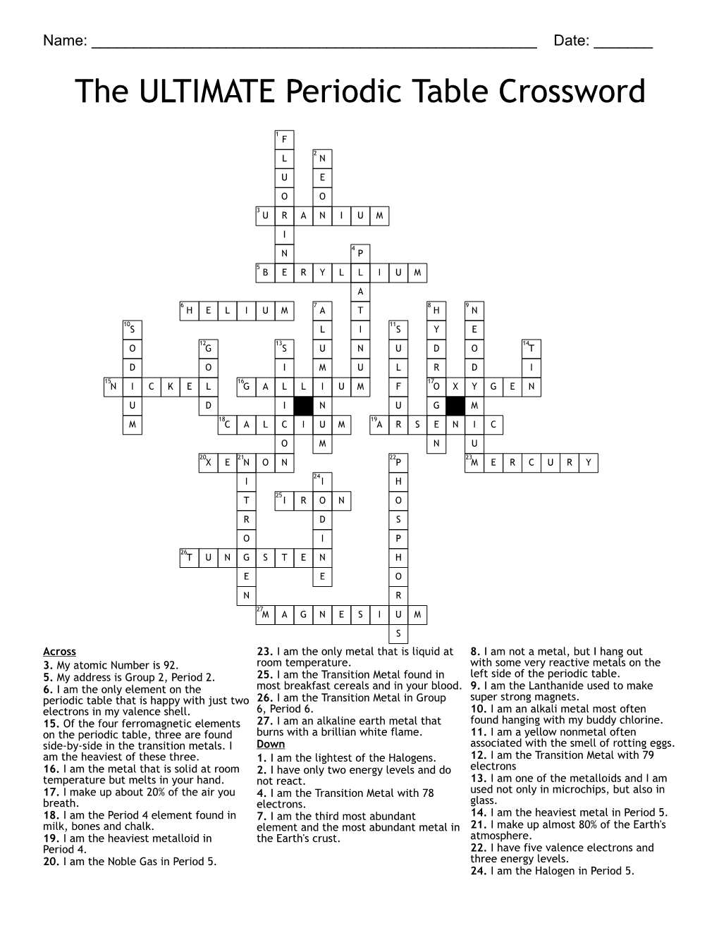 The ULTIMATE Periodic Table Crossword