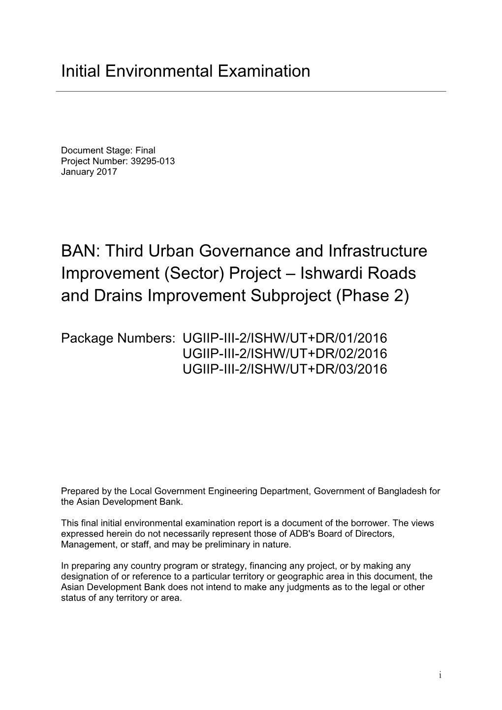Sector) Project – Ishwardi Roads and Drains Improvement Subproject (Phase 2
