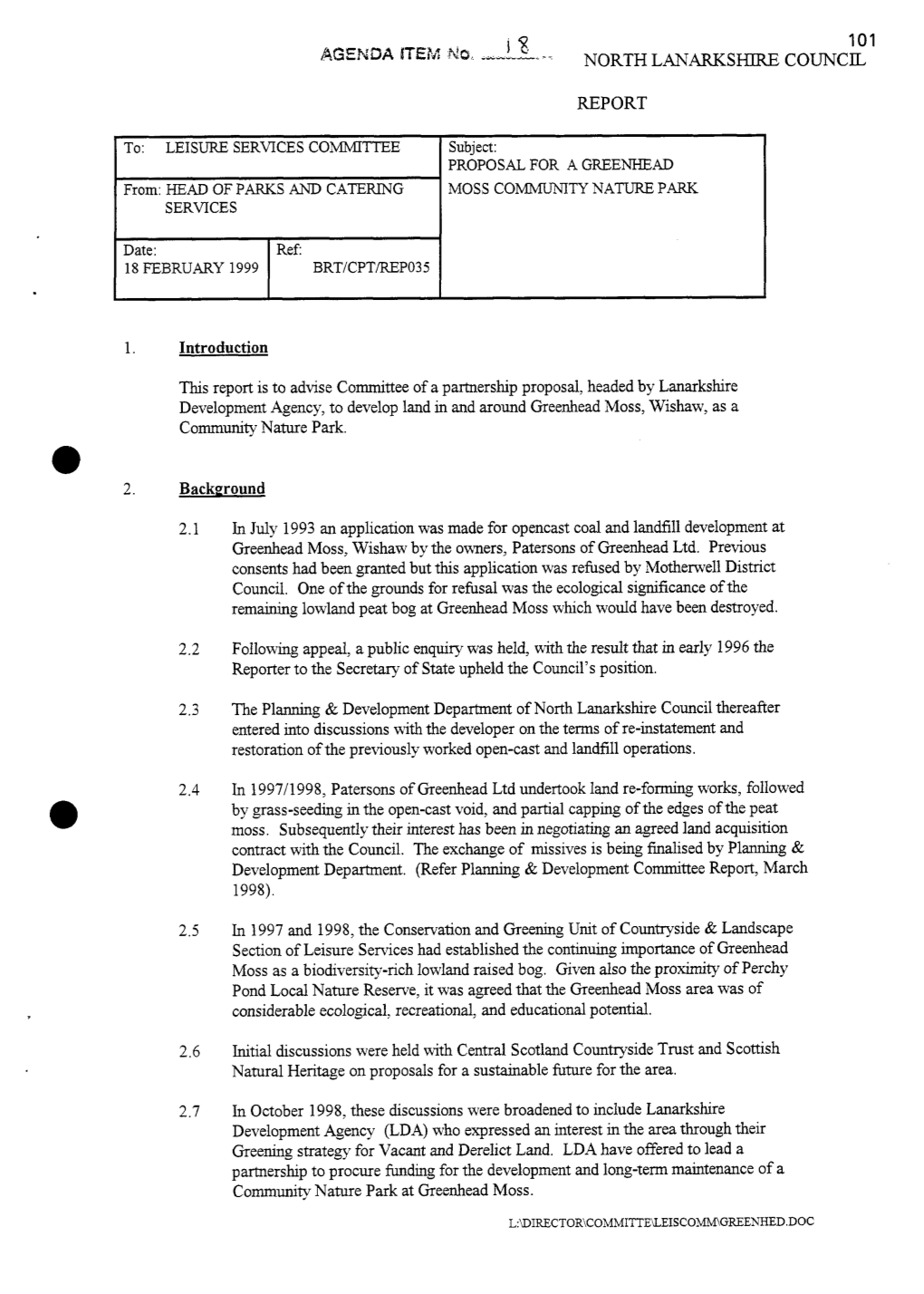 Proposal for a Greenhead Moss Community Nature Park