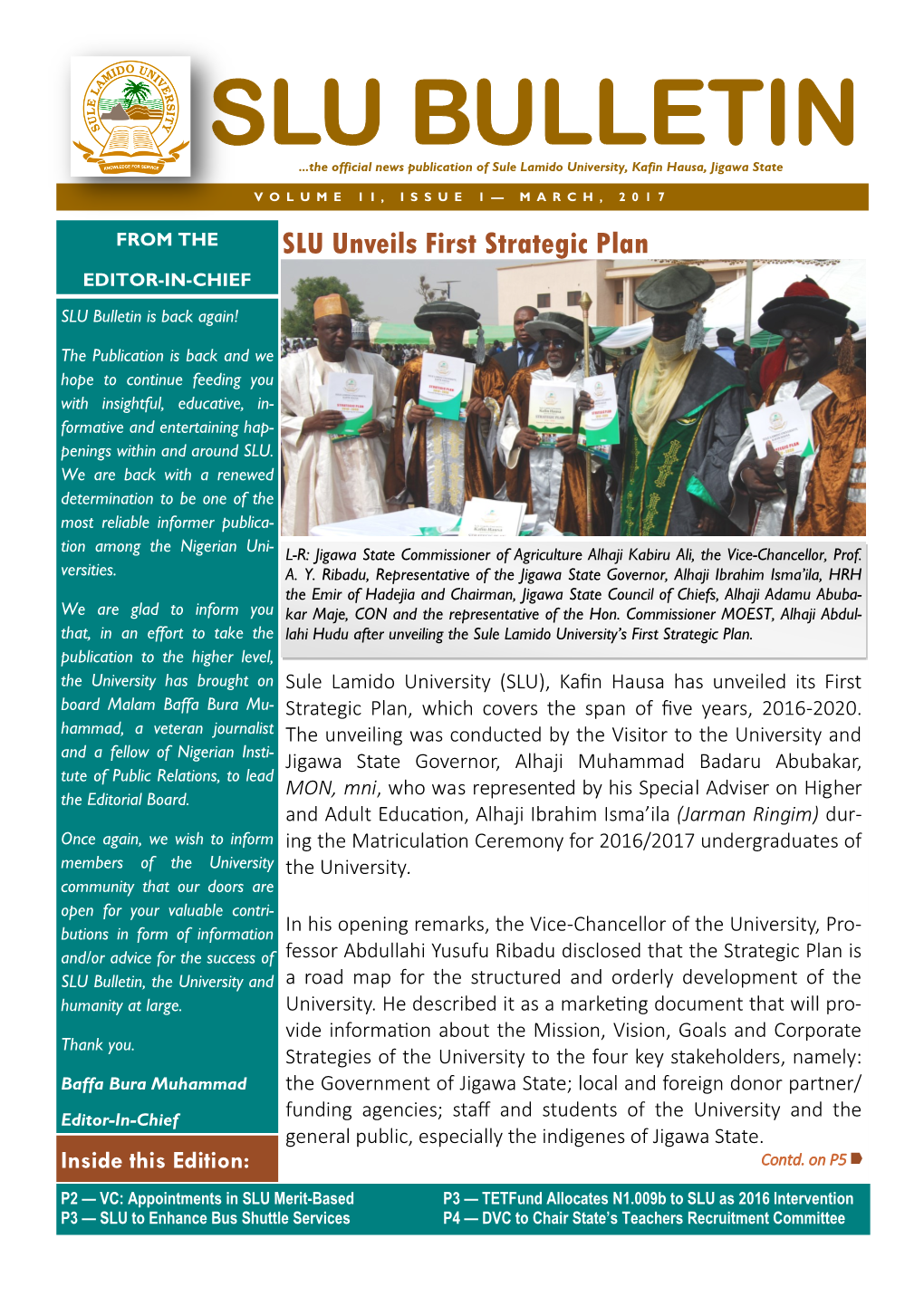 SLU BULLETIN ...The Official News Publication of Sule Lamido University, Kafin Hausa, Jigawa State