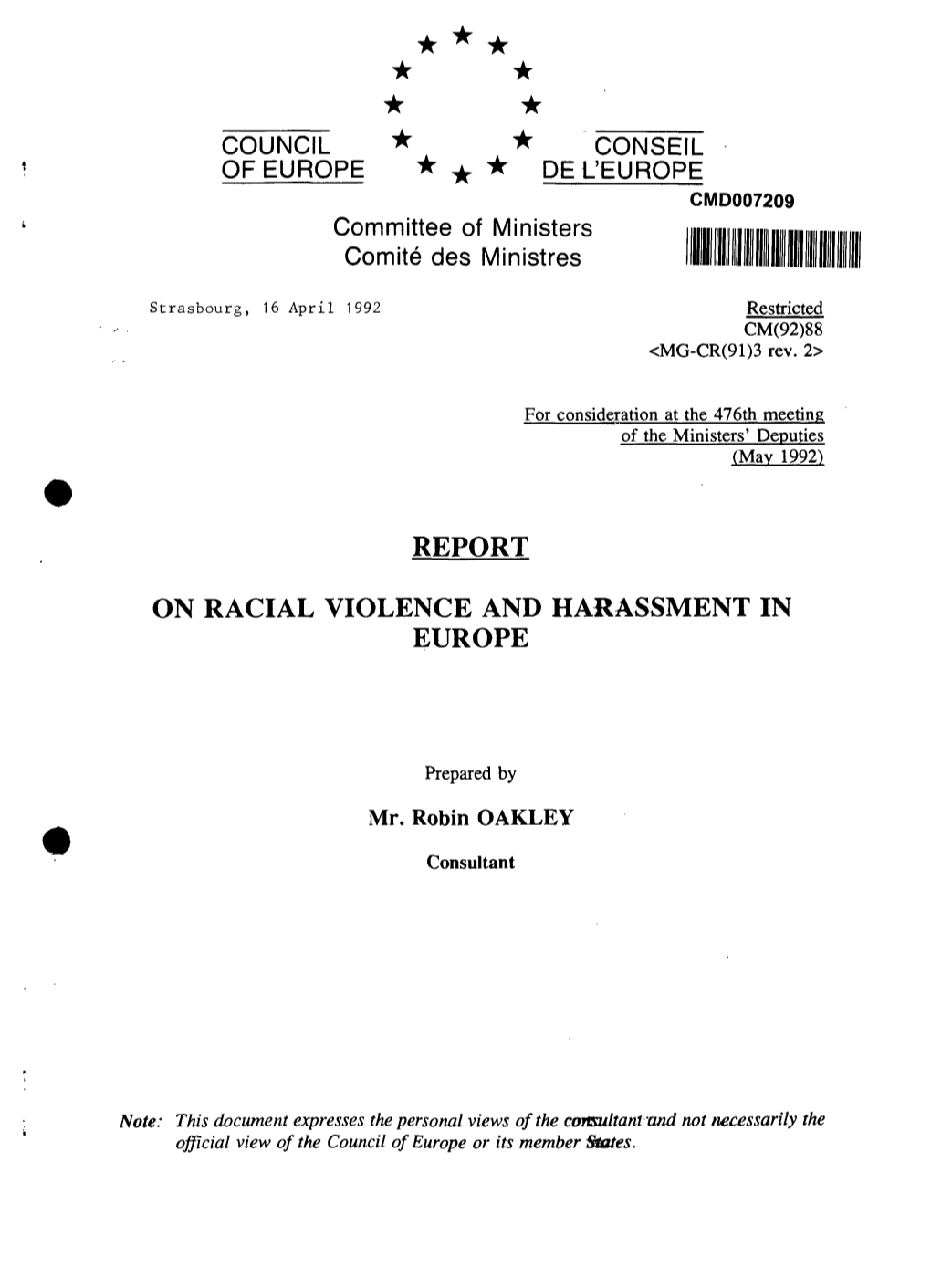 Report on Racial Violence and Harassment In