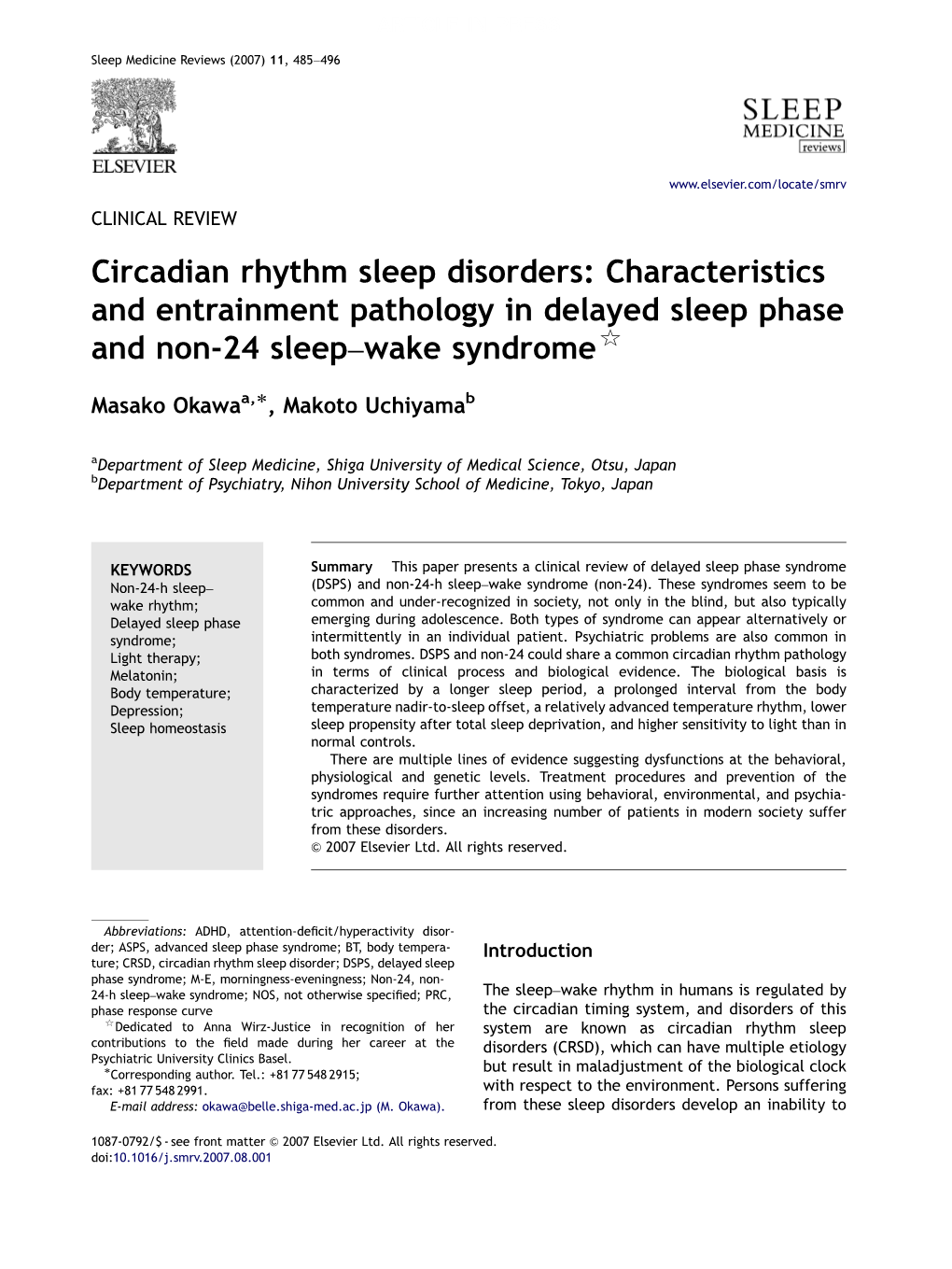 Circadian Rhythm Sleep Disorders: Characteristics and Entrainment Pathology in Delayed Sleep Phase and Non-24 Sleep–Wake Syndrome$