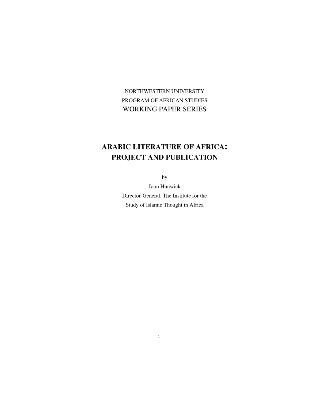 Arabic Literature of Africa: Project and Publication