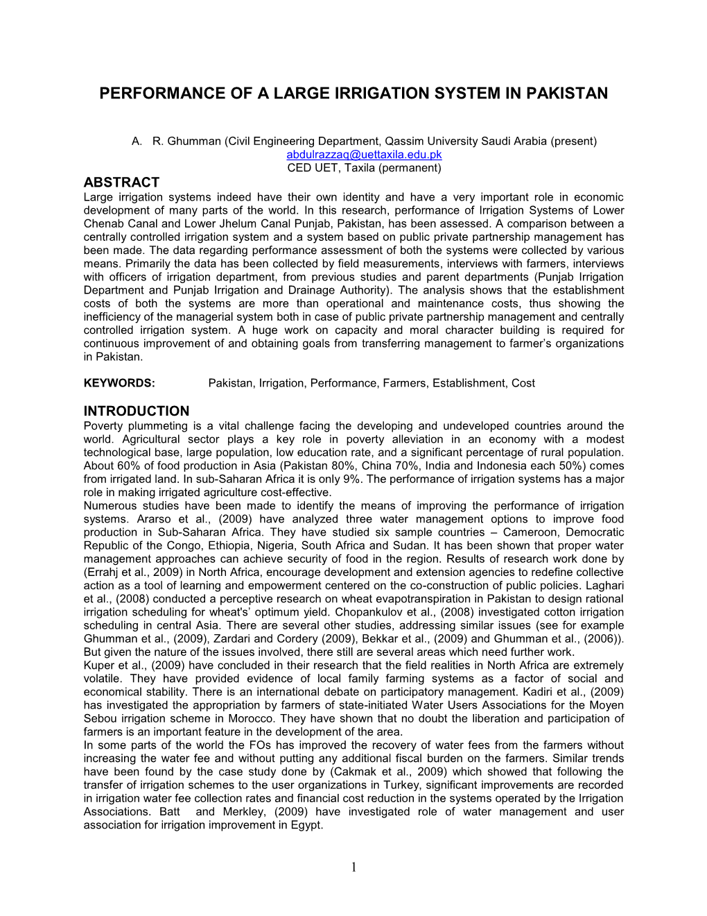 Performance Assessment of Lower Jhelum Canal Irrigation System